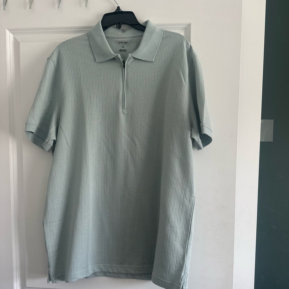 Haggar Light sea foam/ sage green quarter zip polo Shirt Men’s L NWT